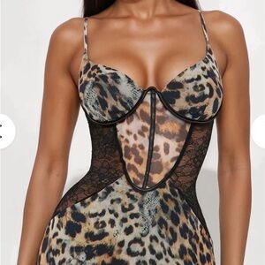 Fashion Nova Leopard Print Maxi Dress with Black Lace